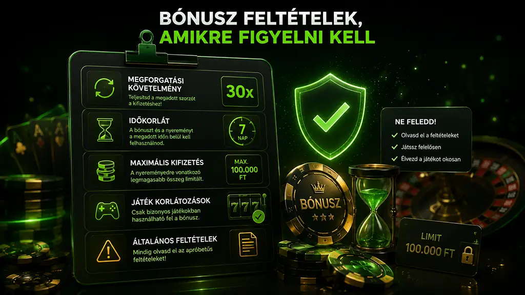 Befizetés nélküli bónusz feltételek megforgatási követelménnyel és kifizetési limittel