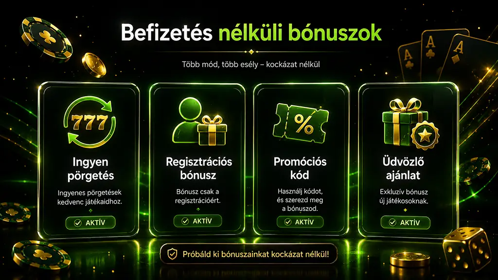 Befizetés nélküli bónuszok típusai ingyen pörgetéssel és promóciós kóddal